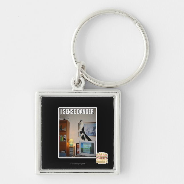 Jag avkänner fara fyrkantig silverfärgad nyckelring (Framsidan)