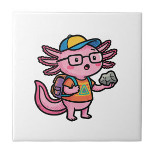 Jag Axolotl Frågor skolbarn håller sten nyfikenhet Kakelplatta