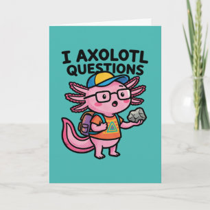 Jag Axolotl Frågor skolbarn håller sten nyfikenhet Kort
