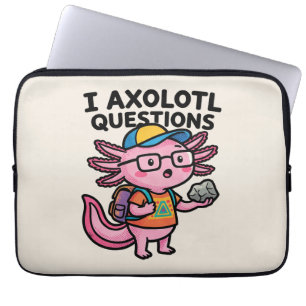 Jag Axolotl Frågor skolbarn håller sten nyfikenhet Laptop Fodral