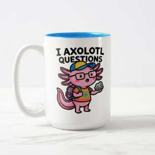 Jag Axolotl Frågor skolbarn håller sten nyfikenhet Två-Tonad Mugg