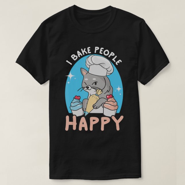 Jag Bake People Lycklig Funny Chef Kattdjur Cat Ba T Shirt (Design framsida)