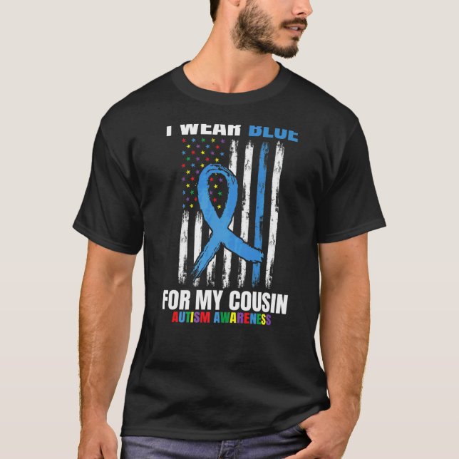 Jag Bär Blå För Min Kusin Autism Acceptans Amerika T Shirt (Framsida)