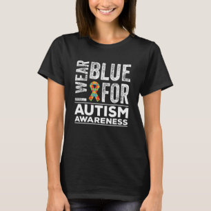 Jag bär blått för autism medvetenhet Pusselbit Rib T Shirt