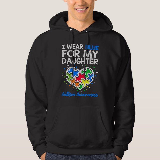 Jag bär blått för min dotter Autism Acceptans Mamm Hoodie (Framsida)