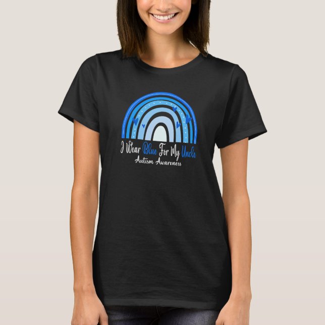 Jag bär blått för min farbror Autism Acceptans Mån T Shirt (Framsida)