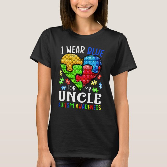 Jag bär blått för min farbror Autism Acceptans Pop T Shirt (Framsida)