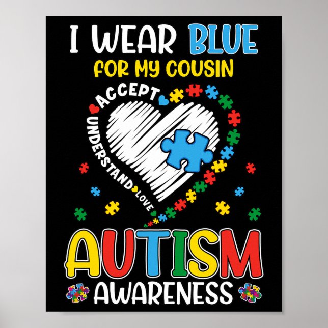 Jag bär blått för min kusin Autism Acceptans Kvinn Poster (Framsidan)