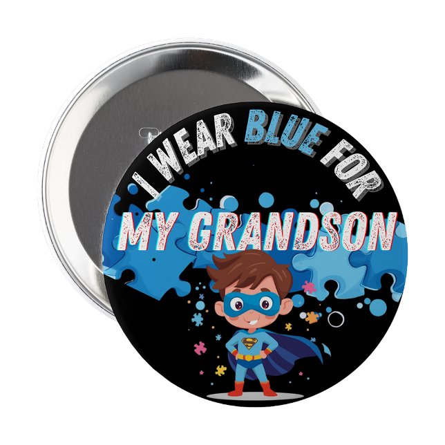 Jag bär blått för min sonson Autism Pin Badge Knapp (I wear blue for my Grandson Autism Pin 
)