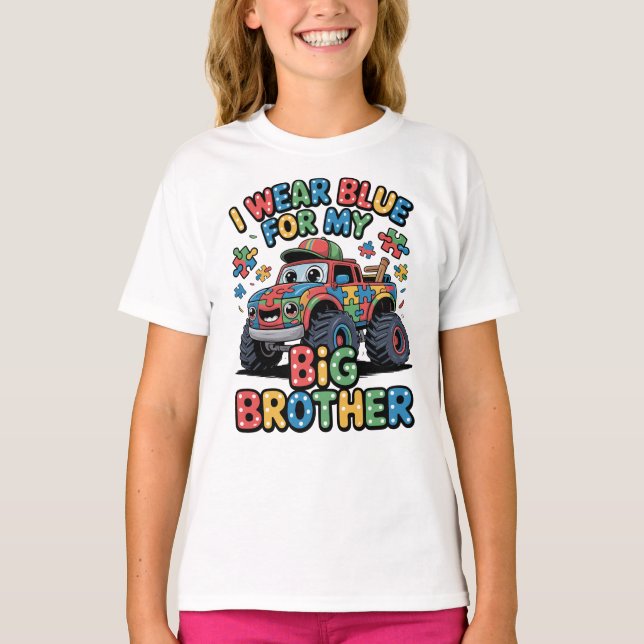 Jag bär blått för min storebror Autism Acceptans T Shirt (Framsida)