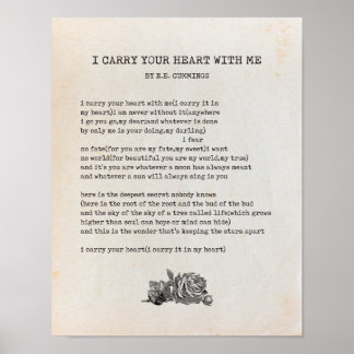 Jag bär ditt hjärta Dikt - EE Cummings Poster