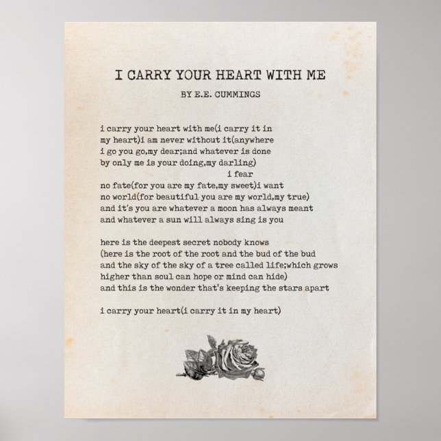 Jag bär ditt hjärta Dikt - EE Cummings Poster (Framsidan)