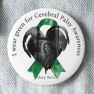 Jag bär grönt för Cerebral pares medvetenhet Foto Knapp