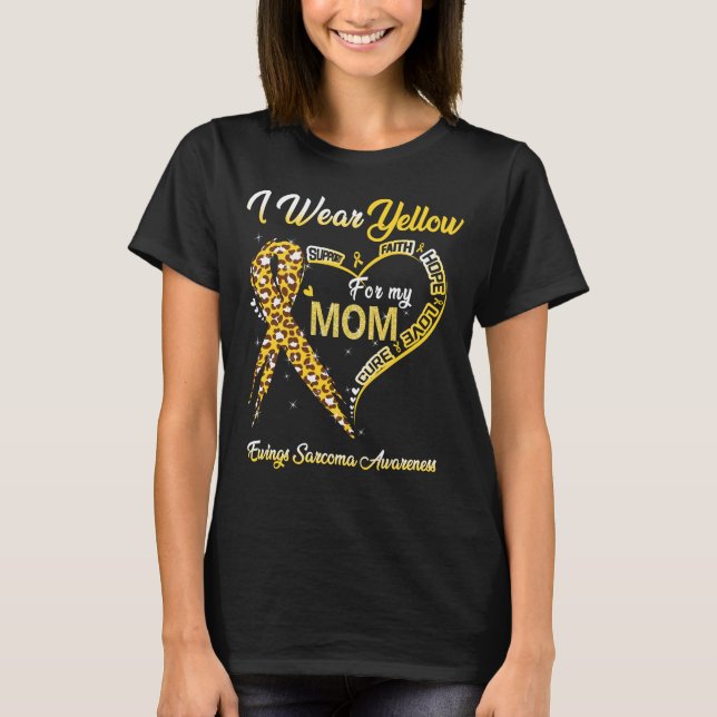 Jag Bär Gult För Min Mamma Ewings Sarcoma Medveten T Shirt (Framsida)