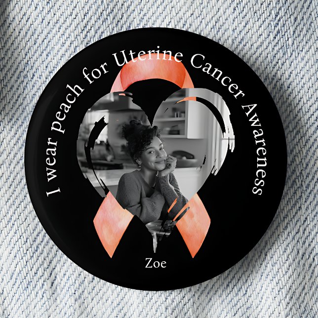 Jag bär persika för medvetenhet om livmodercancer  knapp (Skapare uppladdad)
