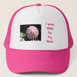 Jag bär RÖD för Min syster hattar Rosa Dahlia Blom Truckerkeps