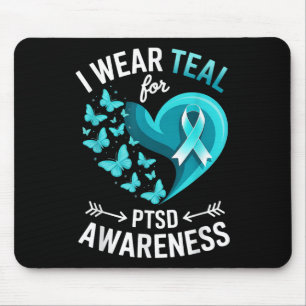Jag bär teal för PTSD-medvetenhet Hjärtfjäril Musmatta
