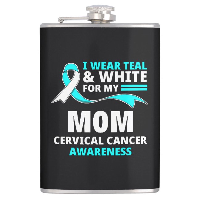 Jag bär teal och vit Min mamma livmoderhalscancer  Fickplunta (Framsidan)