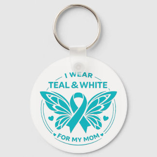 Jag bär teal & vit för min mamma knapp nyckelring