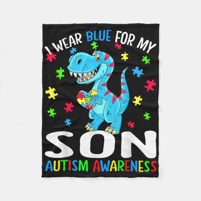 Jag Bära Blue för min son Autism Awareness Dinosau Fleecefilt (Framsidan)