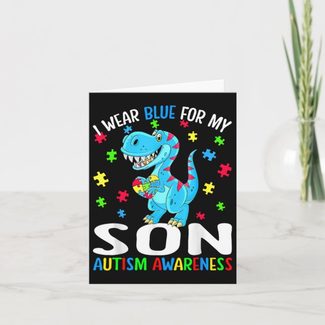 Jag Bära Blue för min son Autism Awareness Dinosau Kort (Framsida)