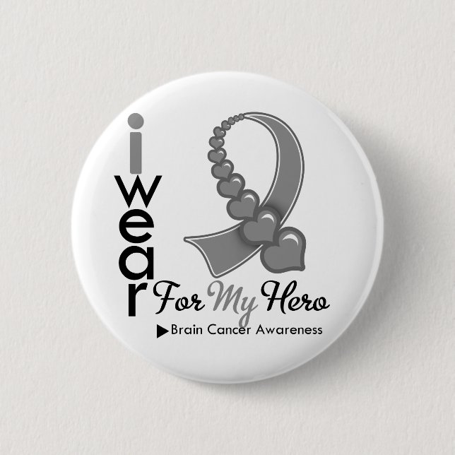 Jag Bära Brain Cancer Ribbon för min Hero Knapp (Framsida)