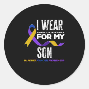 Jag Bära för min son Bladder Cancer Awareness Runt Klistermärke