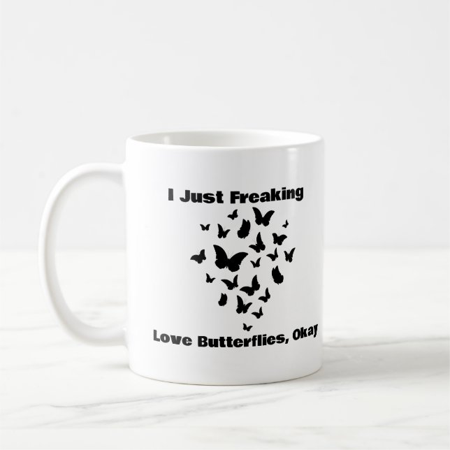 Jag bara fryser Kärlek Butterflies, okej kaffe Mug Kaffemugg (Vänster)