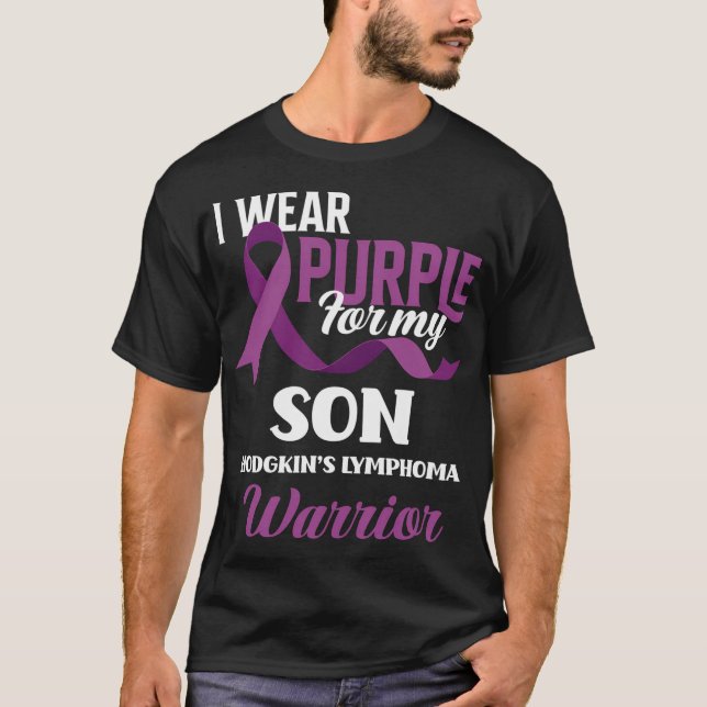 Jag Bära Lila för min son Hodgkin Lymphoma T Shirt (Framsida)