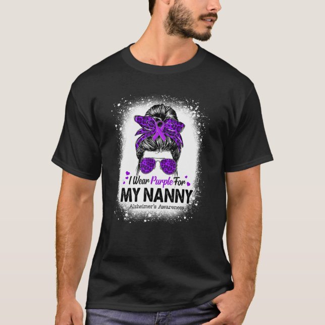 Jag Bära Lila för Nanny Messy Bun Alzheimers's Awa T Shirt (Framsida)