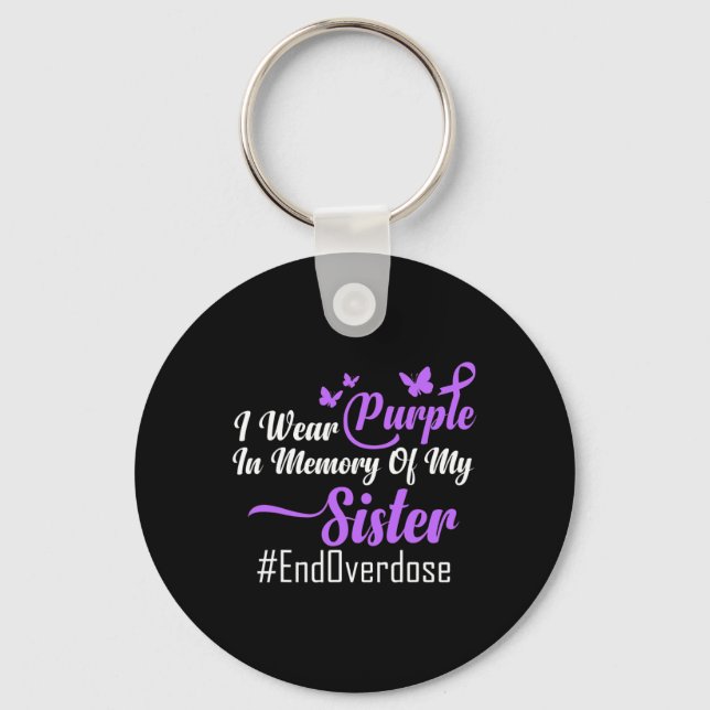 Jag Bära Lila till minne av min systeröverdosering Nyckelring (Framsida)