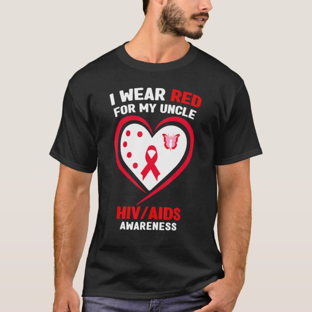 Jag Bära Red för min farbror HIVAIDS-medvetenhet T Shirt (Framsida)