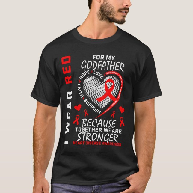Jag Bära Red för min gudfader Heart Disease Awaren T Shirt (Framsida)