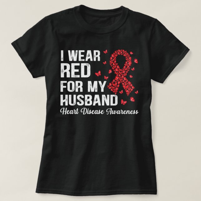Jag Bära Red för min make stöder hjärtsjukdom Aw T Shirt (Design framsida)