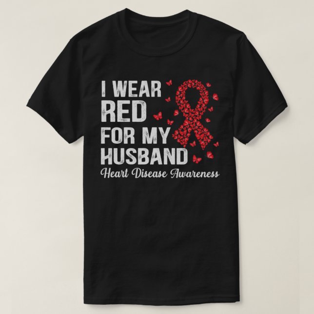 Jag Bära Red för min make stöder hjärtsjukdom Aw T Shirt (Design framsida)