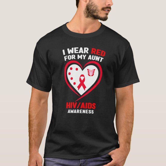 Jag Bära Red för min Moster-medvetenhet om hiv/aid T Shirt (Framsida)
