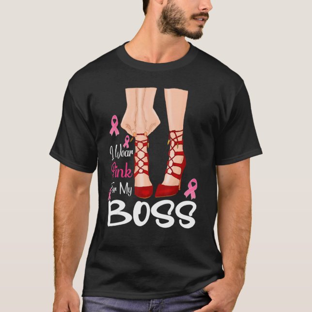Jag Bära Rosa för min Chef Ribbon Melanin Black Wo T Shirt (Framsida)