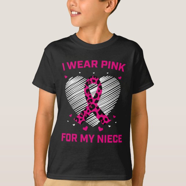 Jag Bära Rosa för min dotter Breast Cancer Cheetah T Shirt (Framsida)