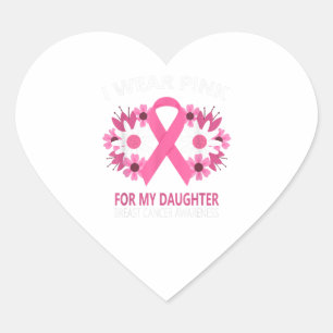 Jag Bära Rosa för min dotter bröstcancer Hjärtformat Klistermärke