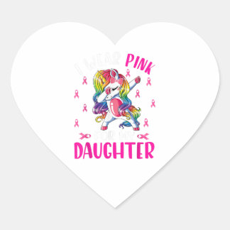 Jag Bära Rosa för min dotter Unicorn Breast Cancer Hjärtformat Klistermärke