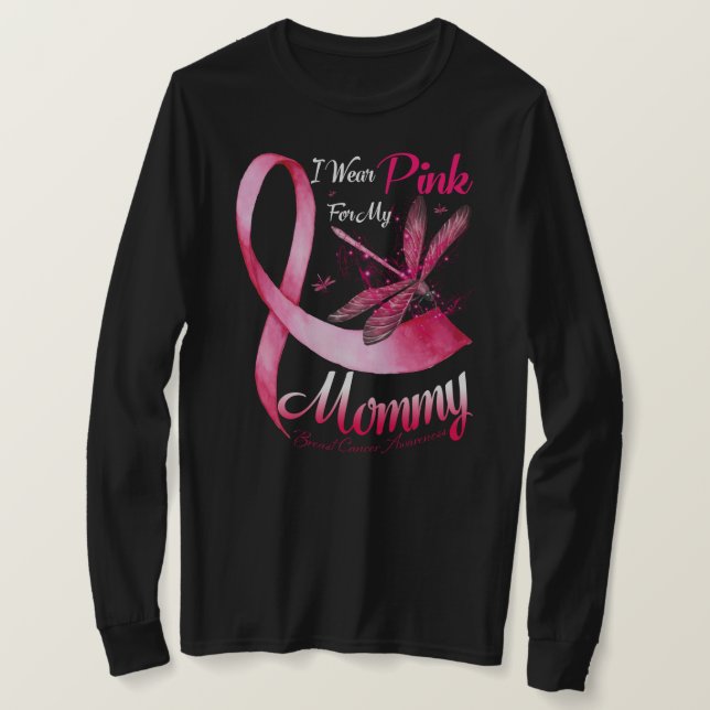 Jag Bära Rosa för min Mamma Dragonfly Rosa Ribbon  T Shirt (Design framsida)