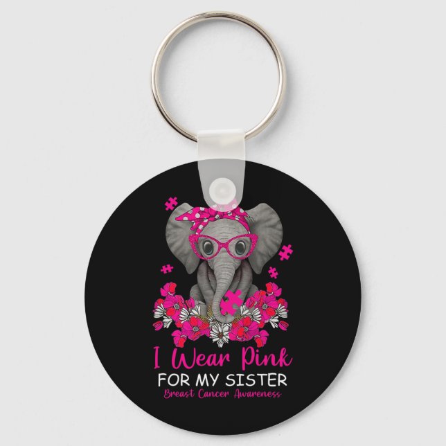 Jag Bära Rosa för min syster Elephant Breast Cance Nyckelring (Framsida)