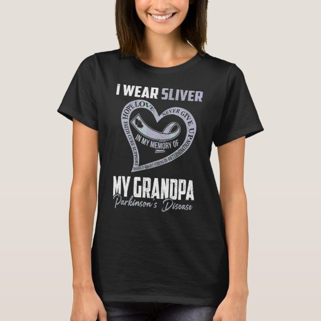 Jag Bära Silver för min morfar Parkinsons hjärta T Shirt (Framsida)