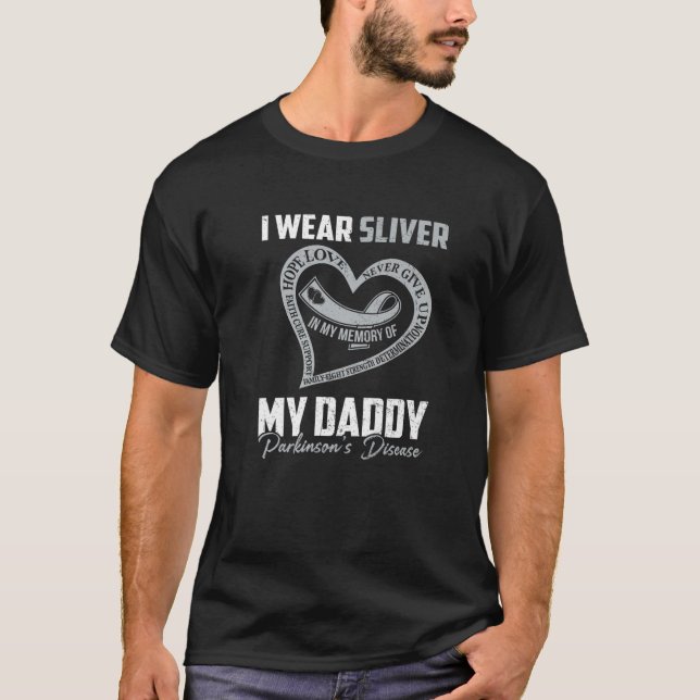 Jag Bära Silver för min pappa Parkinsons hjärta T Shirt (Framsida)