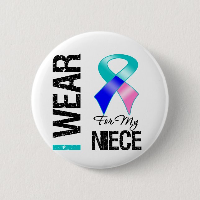 Jag Bära Thyroid Cancer Ribbon för min systerdotte Knapp (Framsida)