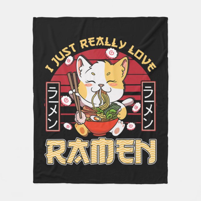 Jag bara Verkligen Ramen Kawaii Anime Cat Ramen Gi Fleecefilt (Framsidan)