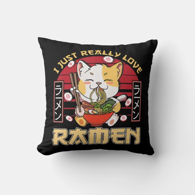 Jag bara Verkligen Ramen Kawaii Anime Cat Ramen Gi Kudde (Framsida)