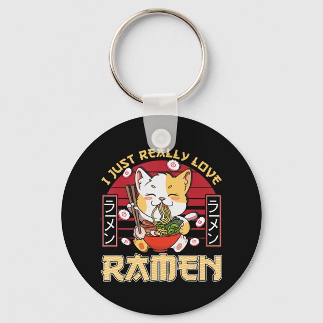 Jag bara Verkligen Ramen Kawaii Anime Cat Ramen Gi Nyckelring (Framsida)