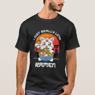 Jag bara Verkligen Ramen Kawaii Neko Ramen Anime L T Shirt