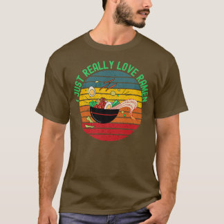 Jag bara Verkligen Ramen Noodles Bowl Retro Sunset T Shirt